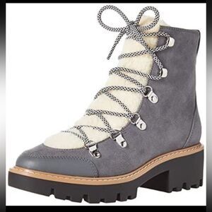 Stylish Gray and Cream Lace-Up Boots for Women